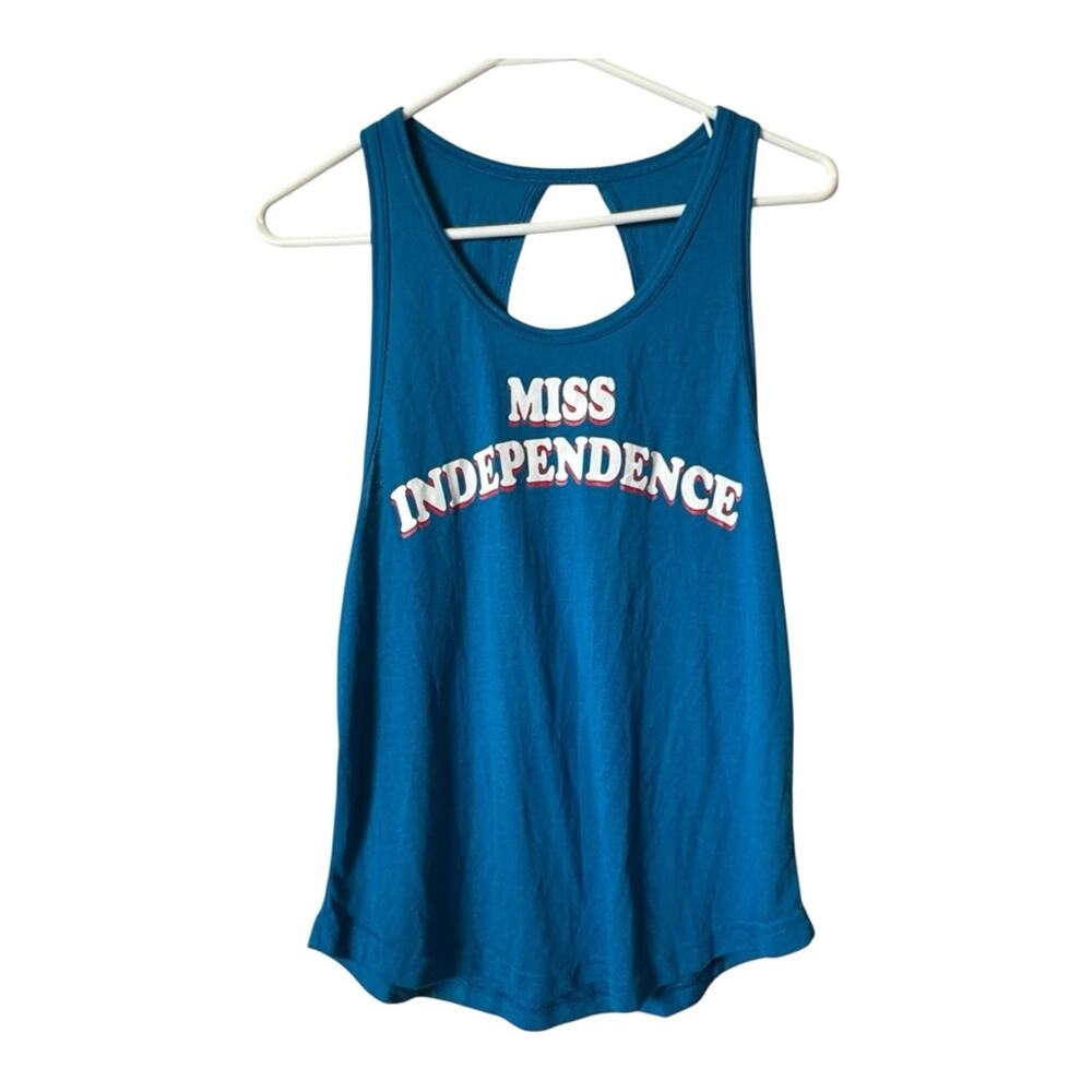 City Streets Women’s Sleeveless Open Back Miss Independence Graphic Tank Sz M